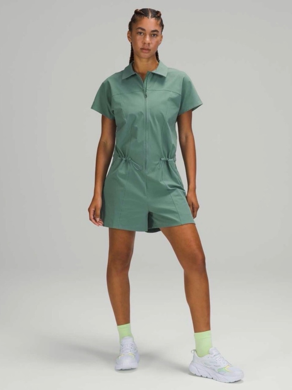 Lululemon Stretch Rib Pocket Collared Zip Athletic Romper Tidewater Teal Sz 6